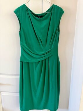 Chaps Emerald Green Draped Midi Sheath Dress